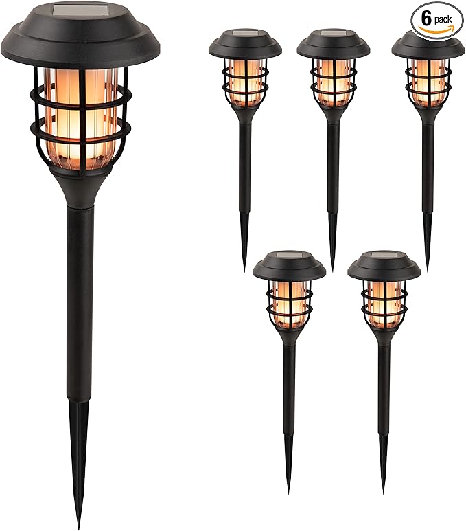 Alpine Corporation 17" Tall Outdoor Solar Powered Pathway LED Torch Light Stakes (Set of 6)