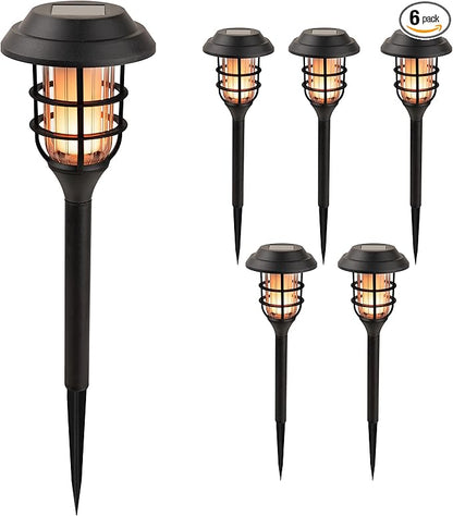 Alpine Corporation 17" Tall Outdoor Solar Powered Pathway LED Torch Light Stakes (Set of 6)