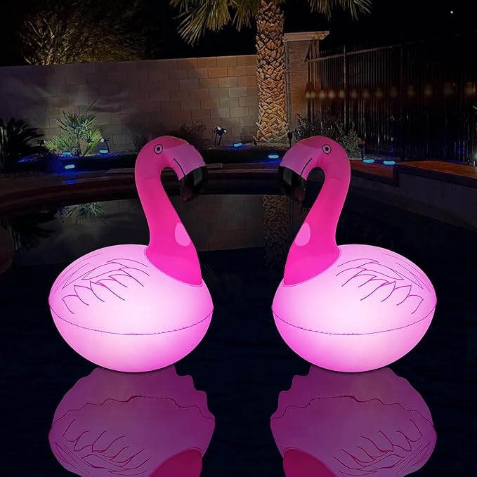 Floating Pool Lights Pack of 2, Solar Flamingo Pool Lights Waterproof, Glow in The Dark Solar - Outdoor Path Light | Lumora