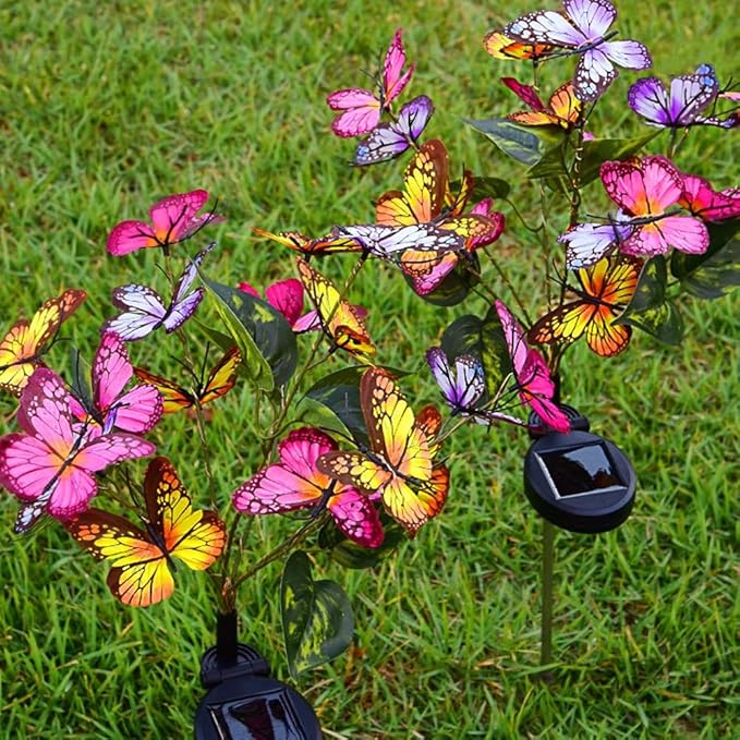 Solar Lights Outdoor Garden Decorative, Solar Flowers Outdoor Waterproof,Solar Garden Decor, Solar Lights for Outside Pathway,Patio,Yard,Outdoor Solar Decorations,Christmas Gardening Gifts (4Pack)