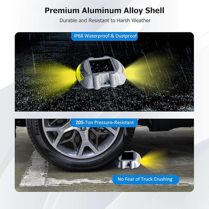 JIGUOOR Solar Deck Lights LED Driveway Lights Solar Powered Dock Light Outdoor IP68 Waterproof Road Markers for Step Sidewalk Stair Boat Garden Ground Pathway Yard (Yellow, 1 Pack)
