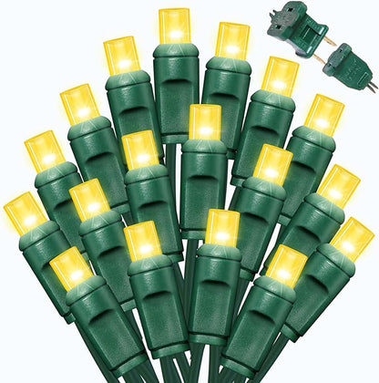 LAMPHOME Yellow Christmas Lights Indoor Outdoor, Connectable Christmas Tree Lights Green Wire, 25FT 50LED Golden Fairy String Light Plug in for Bedroom Wedding Xmas Tree Decorations