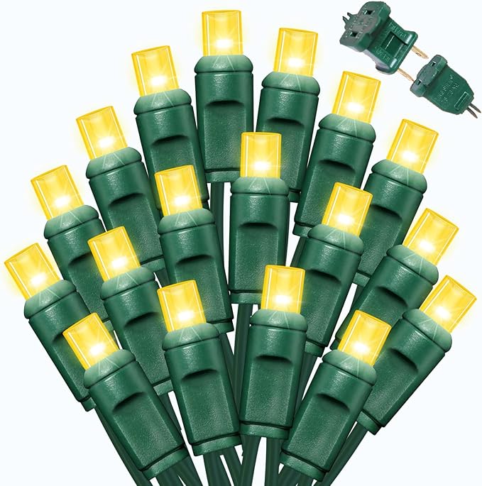 LAMPHOME Yellow Christmas Lights Indoor Outdoor, Connectable Christmas Tree Lights Green Wire, 200LED (4pk of 50L) Golden Fairy String Light Plug in for Bedroom Wedding Xmas Tree Decorations