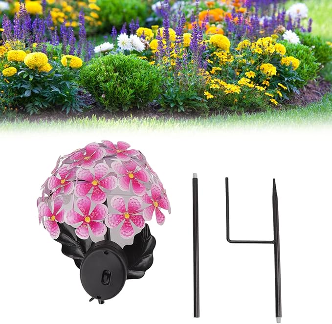 Solar Hydrangea Light, 26 LEDs Lifelike Iron Flower Stake Lamp for Garden Porch Lawn, Outdoor Solar Powered Hydrangea Decorative Lighting for Yard and Garden(Pink)