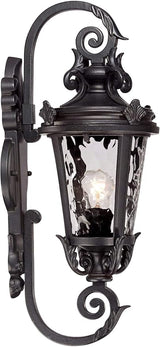 John Timberland Marseille Traditional Outdoor Wall Light Fixture Black Steel Scroll 19" Clear Hammered Glass | Lumora