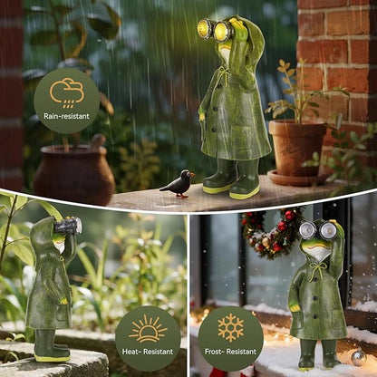 Solar Garden Statues Decor Frog with LED Lights and Telescope, Outdoor Garden Statues, Frog Statue for Patio, Balcony, Housewarming, Yard Ornaments Gifts for Women