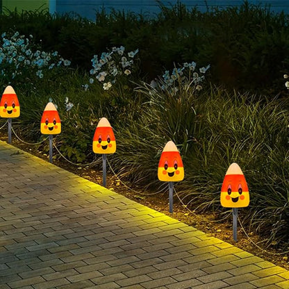 GOOTHY Halloween Candy Corn Pathway Lights Outdoor, 7Ft C7 LED Halloween Decorations Candy Corn Pathway String Lights Waterproof with 4 Stakes for Outdoor Garden Walkway Driveway Lawn Party Decor