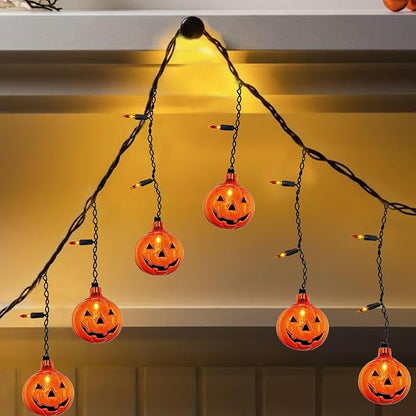 SUNSGNE 7FT Halloween Pumpkin String Lights, 25 Mini Orange Light Bulbs with 10 Plastic Pumpkins Lights for Indoor Outdoor Halloween Christmas Decorations