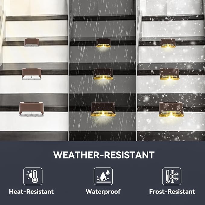 8 Pack Solar Stair Lights Outdoor Mini Waterproof LED Fence Lamp Outside Security and Decor Lighting for Step, Deck, Railing, Patio, Pool, Balcony, Retaining Wall, Patio, No Drill Instal (Warm White)