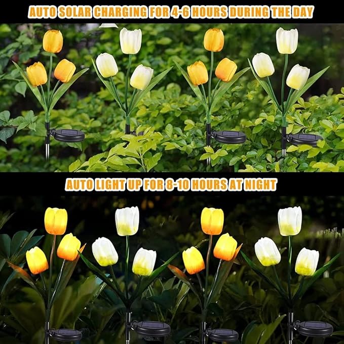 2 Pack Solar Garden Stake Lights, Outdoor Solar Tulip Flower Lights with 6 Rose Flowers, LED Rose Solar Powered Lights for Patio, Lawn, Garden, Yard Decoration