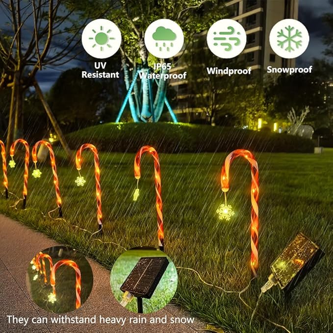 Candy Cane Lights Christmas Decorations, 12 Pack Solar Candy Cane Pathway Lights with 8 Modes and Timer, 72 LED | Lumora