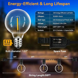 100ft Outdoor String Lights Waterproof/Connectable/Dimmable with 52 LED Shatterproof Bulbs,2-Pack 50ft UL Listed | Lumora