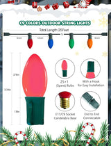 Abeja C9 Multicolor Christmas Light Outdoor, 25Ft Vintage Christmas String Lights with 26 Multicolored Bulbs | Lumora