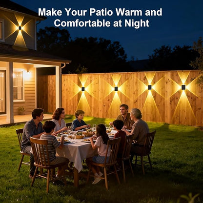 Solar Fence Lights Outdoor, New 4-Way Lighting Fence Lights Solar Powered with 3 Modes 3000K/4000K/6000K, IP65 Waterproof Solar Wall Light for Backyard Wall Pathway Deck Patio Decor - 8 Pack