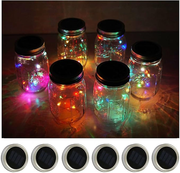Decorman Solar Mason Jar Lid Lights, 6 Pack 10 LED Waterproof String Fairy Star Firefly Jar Lids Lights for Patio | Lumora