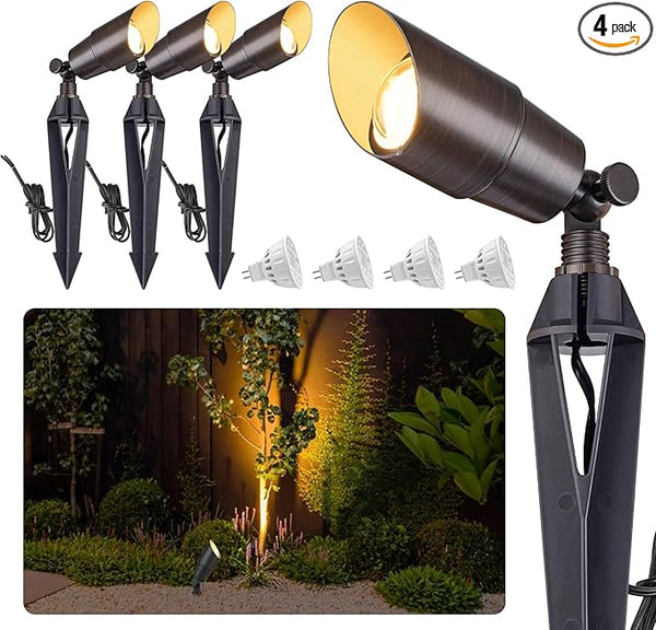Solid Brass Outdoor Landscape Spotlight 12V Wired Low Voltage Spot Lights with 5W MR16 LED Bulb Warm White | Lumora
