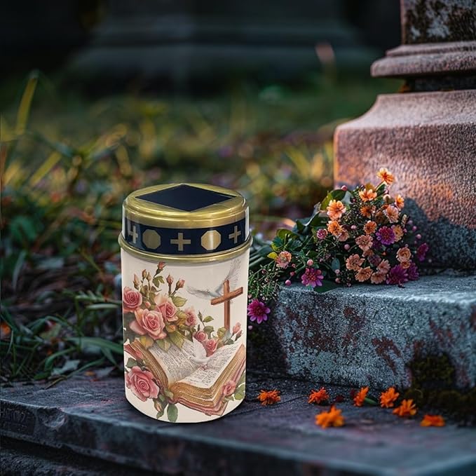 Cemetery Solar Lights for Grave Red Waterproof Outdoor Flameless Candle Solar Pathway Lights Outdoor Landscape Path Light Memorial Gift Cross Book