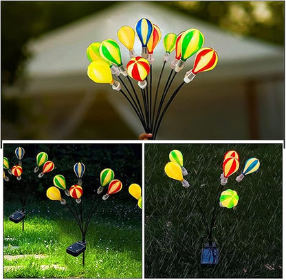 HOMSFOU 2pcs Solar Hot Air Balloon Stake Lights for Garden Lawn, LED Solar-Powered Outdoor Pathway Lamps with Firefly Effect, Solar Garden Decor for Patio and Camping