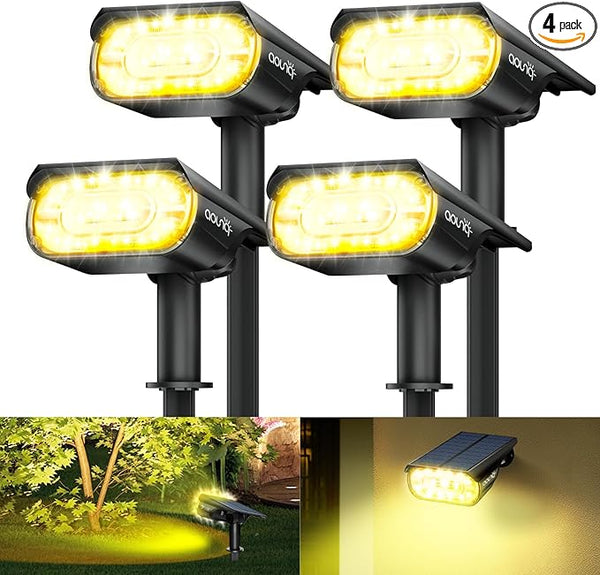 4 Pack Solar Spot Lights Outdoor 1000 Lumens, 64 LEDs IP67 Waterproof Landscape Lighting with 4 Modes - 2-in-1 | Lumora