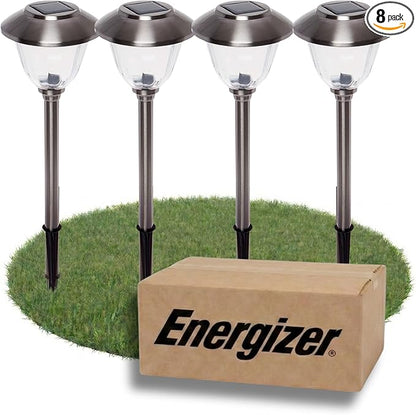 Energizer Outdoor Ground Lights - Pack 15 Lumen LED Lawn Lights, Solar Powered with Patterned Glass & Metal Finish, Easy to Install Waterproof Front Yard Lights for Decoration - Stainless Steel