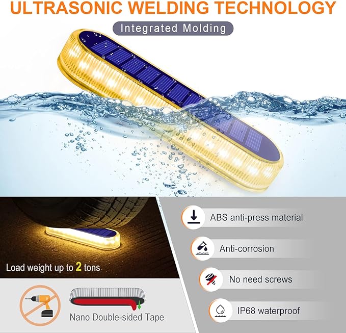 YiLaie Solar Stair Lights Outdoor Waterproof, Stick on Solar Strip Lights Auto ON/Off, Small Step for Outside Dock | Lumora