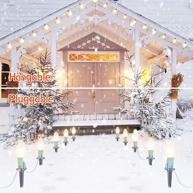 C9 Christmas Pathway String Lights, 25.7 Feet 40 Clear Lights and 20 Stakes, Extendable Waterproof for Outdoor Walkway and Driveway, UL Listed, Warm White