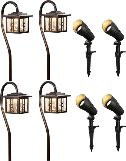 LITFIT 8 Pack Low-Voltage Outdoor Integrated LED Landscape Lighting with Spotlights, 3W 185LM and 7.5W 410LM Die-cast Aluminum, IP65 Waterproof Oil-Rubbed Bronze Pathway Light for Yard Lawn