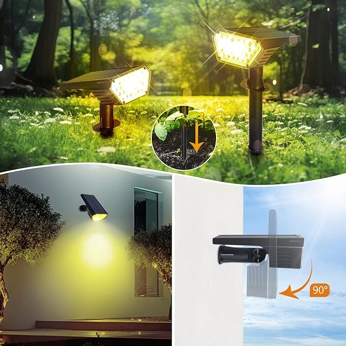 6 Pack Solar Spot Lights Outdoor,Auto On/Off Solar Lights Outdoor Waterproof IP65,2-in-1 Solar Powered Outdoor | Lumora