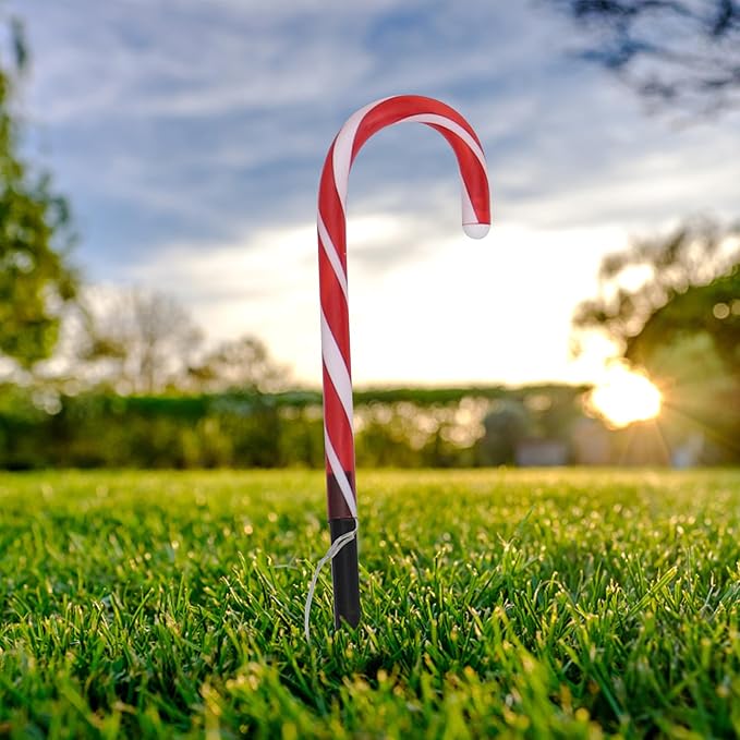 Christmas Candy Cane Pathway Markers Battery Operated LED Decoration Lights for Indoor Outdoor Pathway Garden Patio Yard, 1 Set /4Pcs