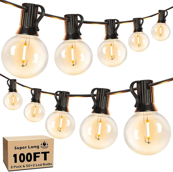 100FT LED Outdoor String Lights Patio Light with 52 Shatterproof G40 Dimmable Globe Bulb, 2-Pack 50FT Waterproof | Lumora