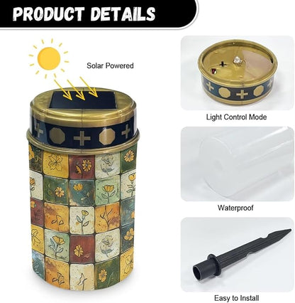Floral Plaid Design Cemetery Solar Lights for Grave Waterproof and Energy Saving Solar Garden Light Practical Solar Lights for Patio Lawn Garden Cemetery Accessory Decoration
