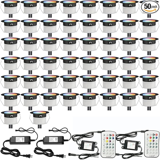 FVTLED Low Voltage Recessed RGBW Deck Light, 50pcs Φ1.22 RGB & Warm White Stainless Steel Waterproof Outdoor Step | Lumora