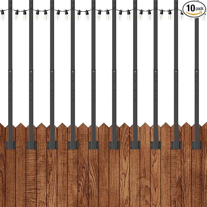 AILBTON 2.6Ft String Light Poles 10 Pack,Light Poles for Outside Lights,Outdoor with Fence Brackets Hanging | Lumora