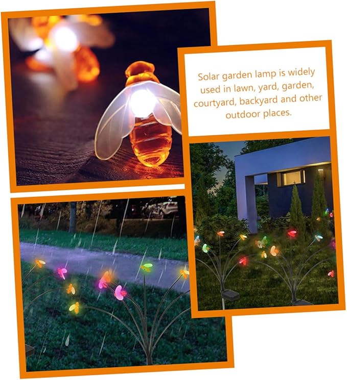 ARTIBETTER 2pcs Solar Powered Bee Stake Lights, 8-Bulb Decorative Outdoor Garden Solar Lights for Yard, Lawn, Pathway, Weatherproof Landscape Lighting