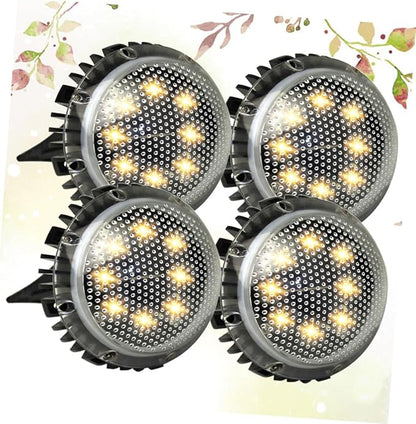 FRCOLOR 4pcs LED Solar-Powered Outdoor Ground Lamps for Garden Lawn, Warm Light Disc In-ground Landscape Lighting, Weather-Resistant Solar Pathway Lights for Patio and Driveway