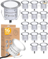HIBOITEC Recessed LED Deck Light Kits(16 Pack) 12V Low Voltage Landscape Lighting IP67 Waterproof Outdoor Step | Lumora