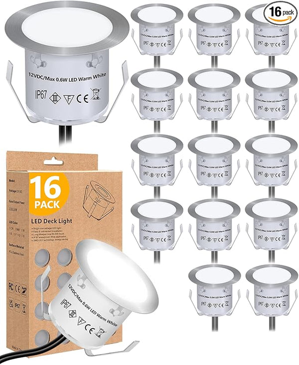 HIBOITEC Recessed LED Deck Light Kits(16 Pack) 12V Low Voltage Landscape Lighting IP67 Waterproof Outdoor Step | Lumora