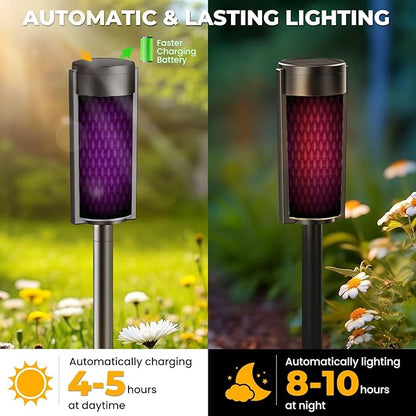 4 Pack Solar Pathway Lights Outdoor Waterproof Bright Purple Mardi Gras Fleur de lis Symbol Quilted Solar Garden Lights LED Landscape Lighting for Yard Walkway Lawn Garden Decor