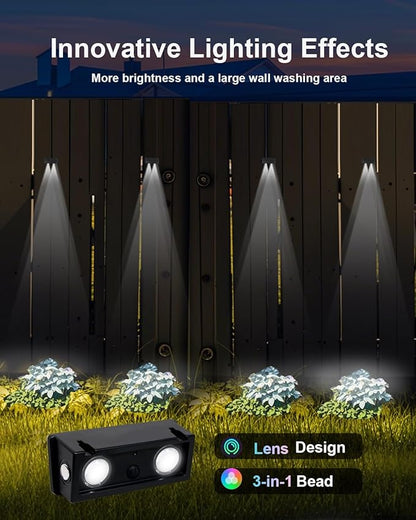 Solar Fence Lights Outdoor Waterproof LED Spot Lens for Step, Wall, Deck, Patio, Yard, Rail, Garage, Pool, Stair, Balcony, Walkway, Garden Landscaping Enhanced Security Easy Install Cool White 12 pack