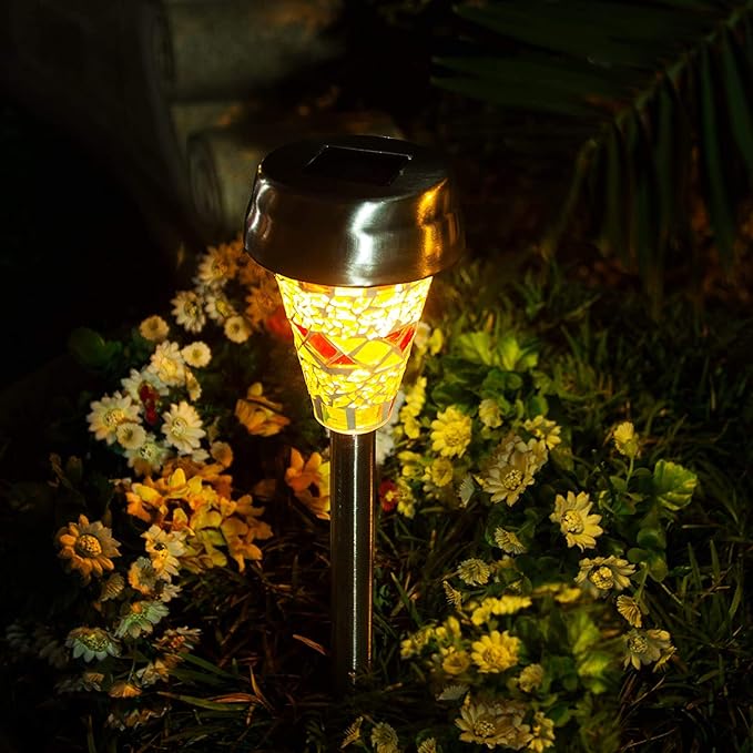6Pcs Solar Mosaic Border Lawn Garden Lights, LED Mosaic Stake Lights Pathway Landscape Lighting for Patio Walkway | Lumora