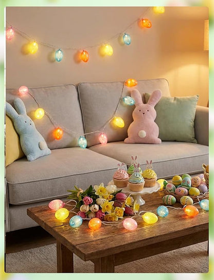 8.5Ft Easter Egg String Lights Plug in, Outdoor Easter Decorations String Lights with 10 LED Multicolor Glitter Egg Light, Hanging Pastel Easter Lights for Indoor Home Spring Patio Garden Party Decor
