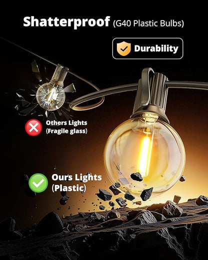 VIPAR Outdoor String Lights, 30FT 13 G40 Bulbs Patio Lights Outdoor Waterproof, Shatterproof Connectable LED Outside Hanging Light for Balcony, Backyard, Porch, Garden, Deck, Bistro, 2700K Dimmable
