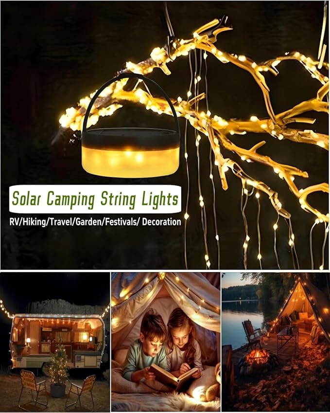 Solar Camping String Lights, 39.4 FT Fairy String Light, 4 in 1 Portable Waterproof Camp Lamp with 8 Lighting | Lumora