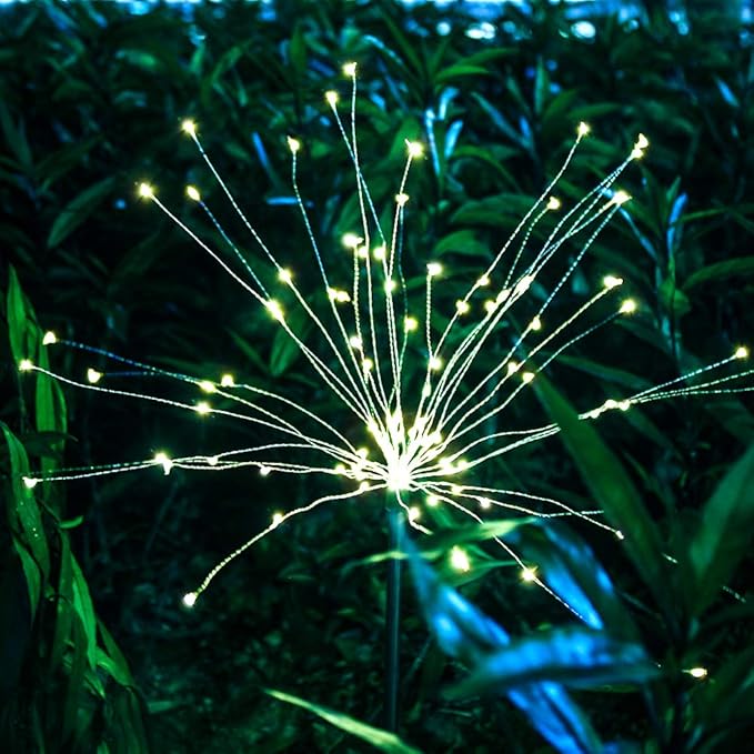 EpicGadget Solar Firework Light, 105 LED Warm Light Outdoor Firework Solar Garden Decorative Lights for Walkway Pathway Backyard Christmas Decoration Parties (Warm White) (2 Pieces)