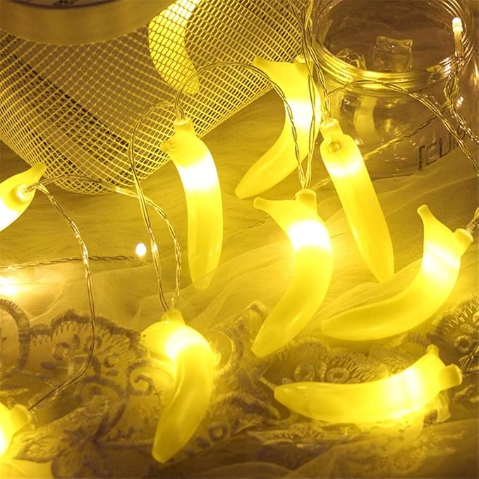 Fruit String Lights Battery Powered Indoor Outdoor Lighting Lamp Strawberry/Grape/Watermelon/Lemon/Banana for Wedding Home Birthday Garden Yard Patio Party Decorations (Banana)