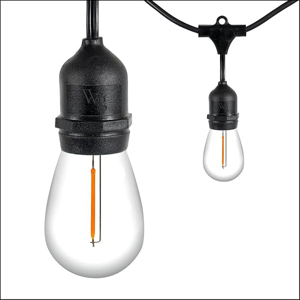 Wintergreen Lighting 50ft S14 Shatterproof Outdoor String Lights, 25 Edison Bulbs on Suspended Sockets Dimmable LED | Lumora