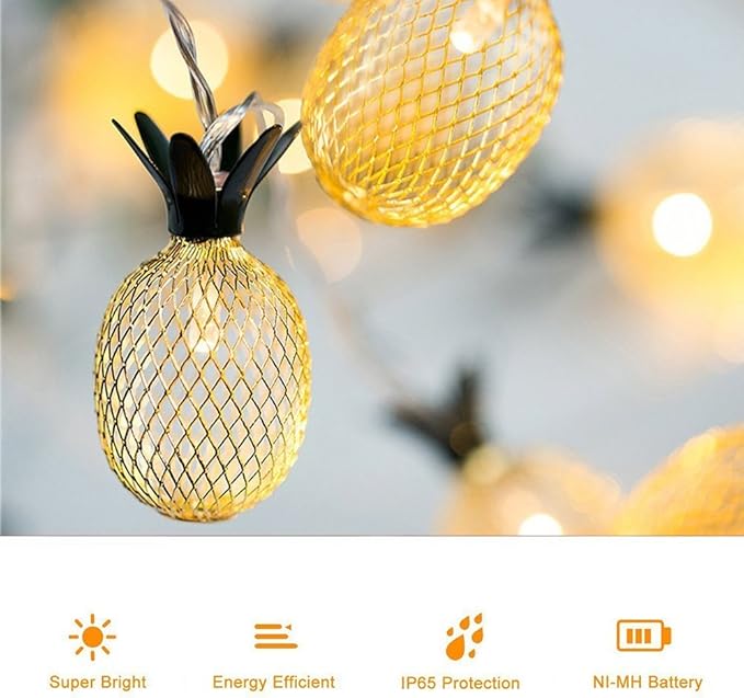 BIMEE Pineapple Solar String Lights 15ft 20 LEDs Waterproof Solar Powered Fairy String Lights Hanging Lights for Outdoor Garden Patio Landscape Home Wedding Birthday Party Decoration (Warm White)