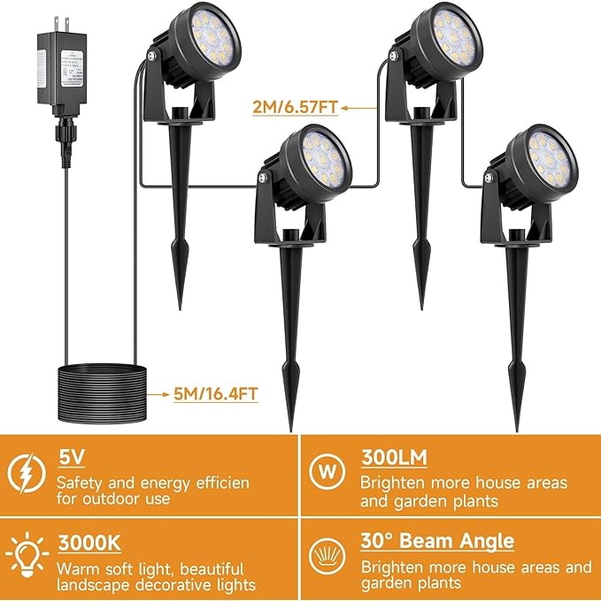 Warm White Spot Lights, Outdoor 3000K LED Spotlights, Outside Landscape Lighting IP65 Waterproof Garden Uplights | Lumora