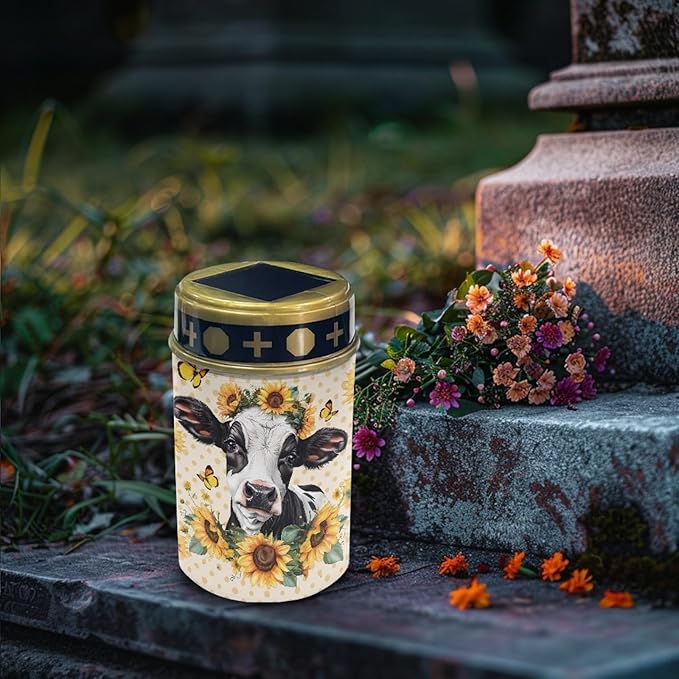 Yard Solar Lights Yellow Sunflower Cow for Dustproof Grave Led Light Cemetery Lamp Garden Decorations Outdoor Remembrance Gifts
