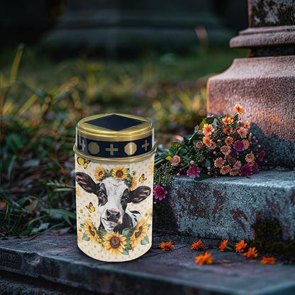 Yard Solar Lights Yellow Sunflower Cow for Dustproof Grave Led Light Cemetery Lamp Garden Decorations Outdoor Remembrance Gifts